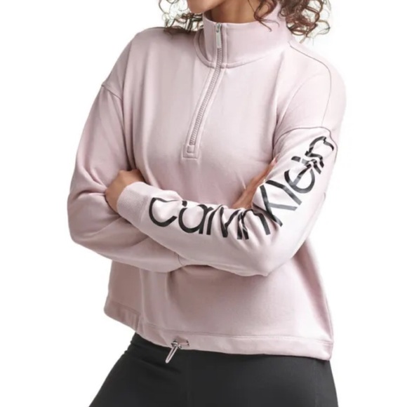 Calvin Klein Women's Long Sleeve 1/2
Zip Pullover Crop Logo Sweatshirt Size S/CH - Picture 5 of 10